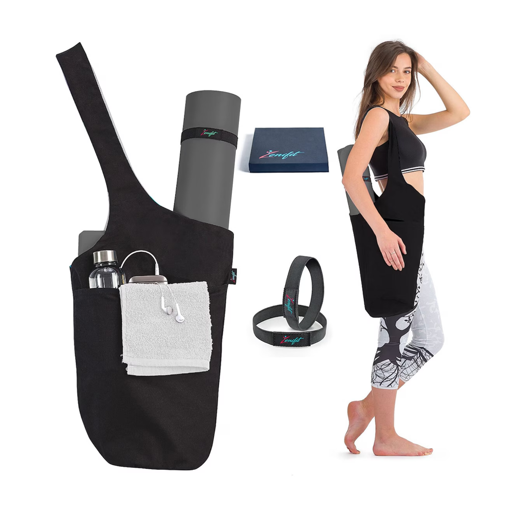 Olaise Yoga Mat Bag (Full Black) – Multi-Pocket Tote with Bonus Strap for All Accessories