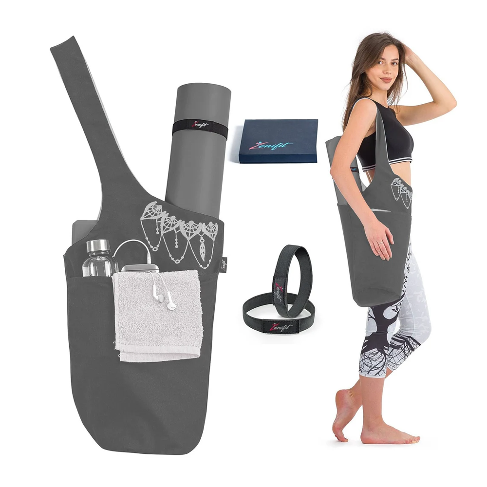 Olaise Yoga Mat Holder (Spacious Gray/White) - Tote for Mats & Accessories