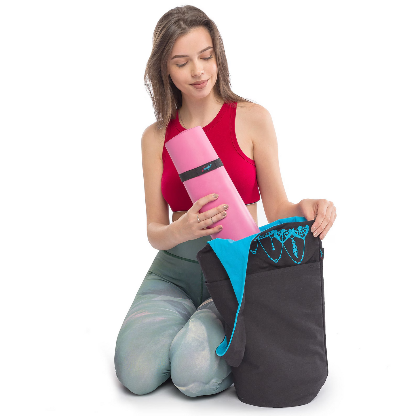 Olaise Yoga Tote Bag (Black & Blue) – Extra Storage for Mat & Gear, Includes Free Strap Elastics