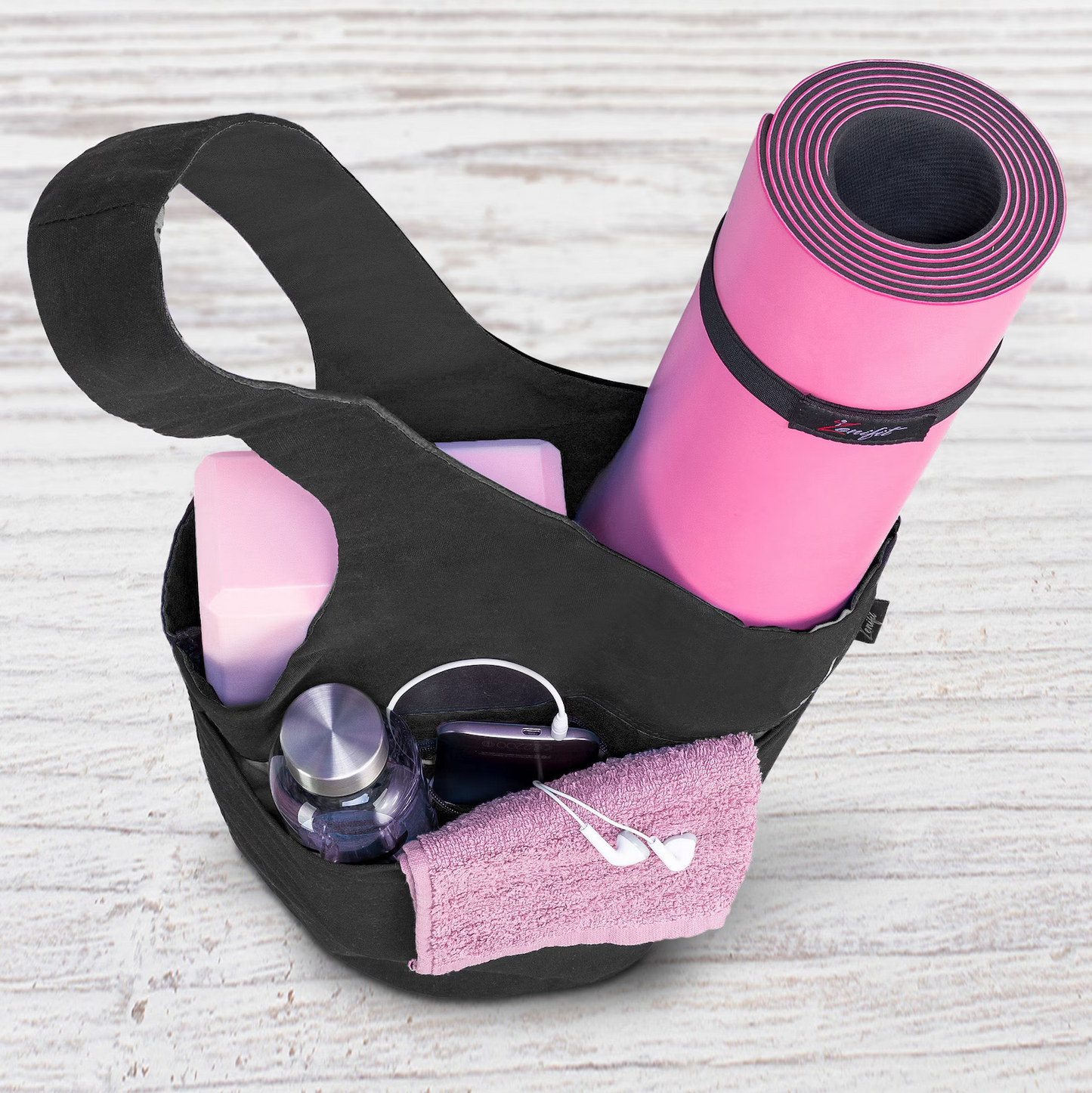 Olaise Yoga Mat Bag (Full Black) – Multi-Pocket Tote with Bonus Strap for All Accessories