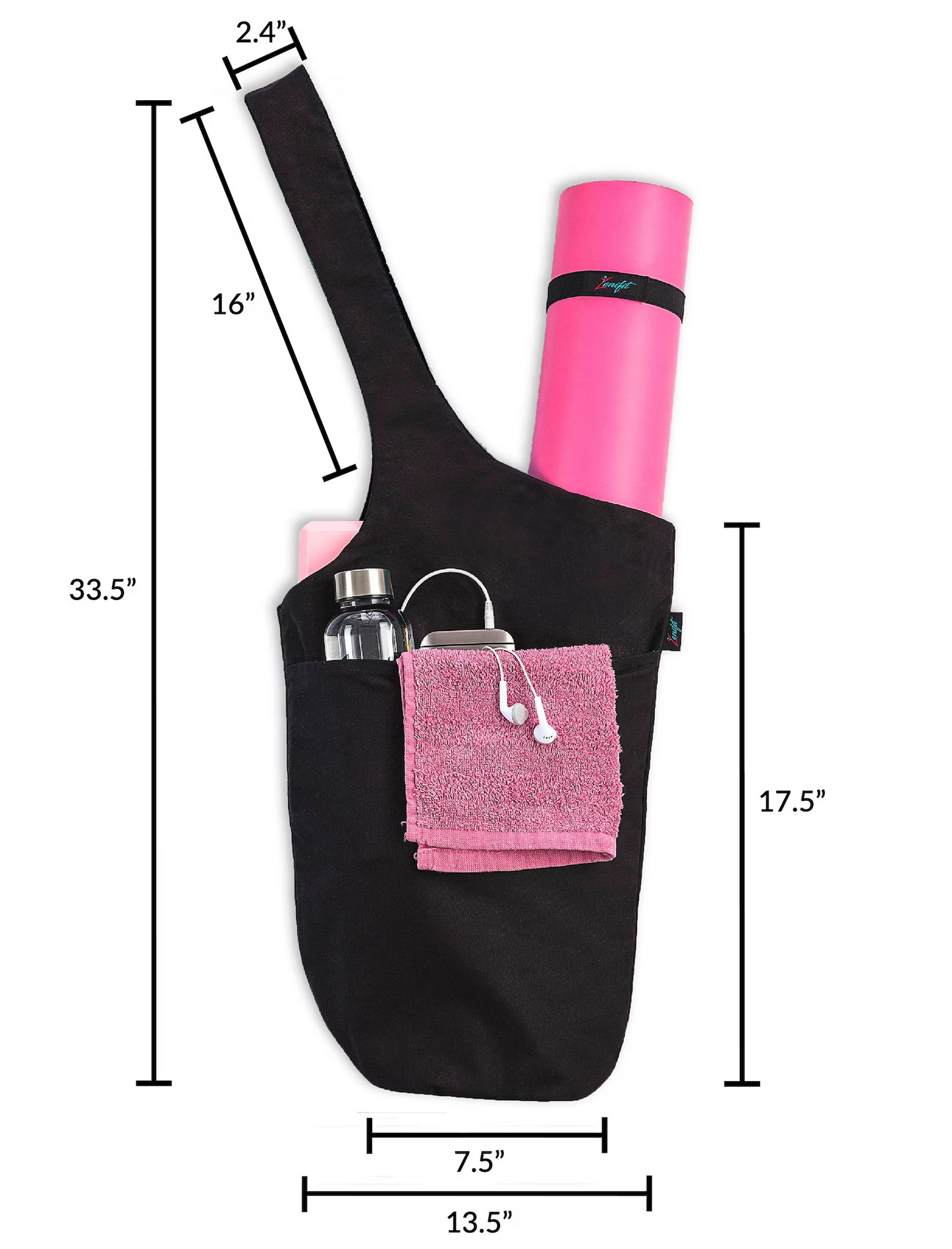 Olaise Yoga Mat Bag (Full Black) – Multi-Pocket Tote with Bonus Strap for All Accessories