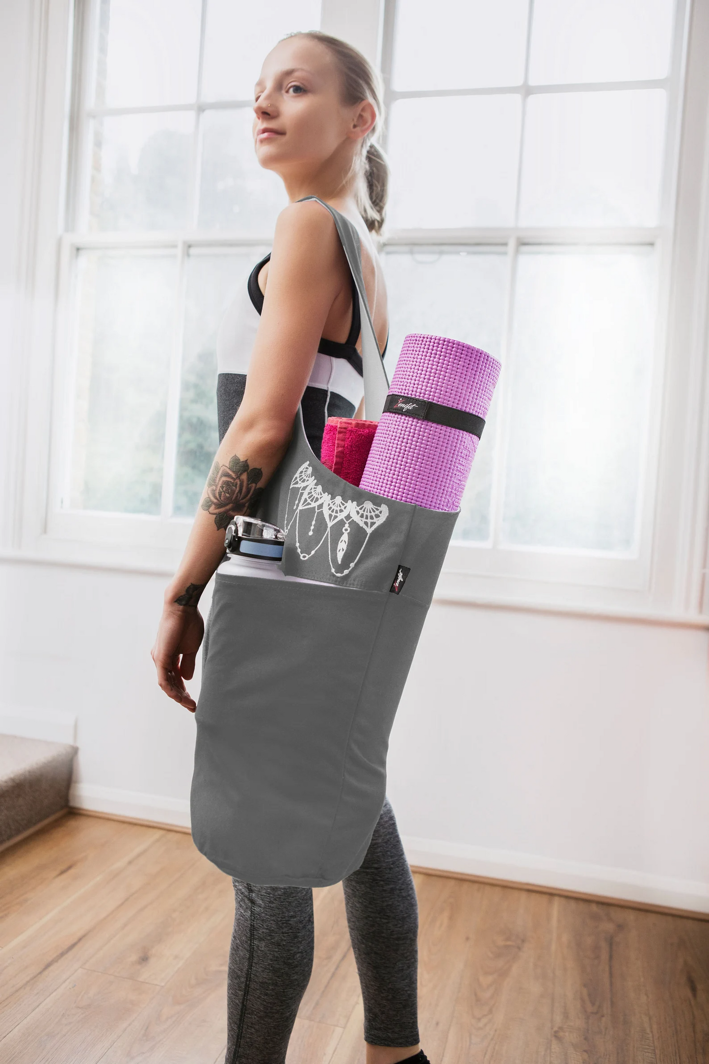 Olaise Yoga Mat Holder (Spacious Gray/White) - Tote for Mats & Accessories