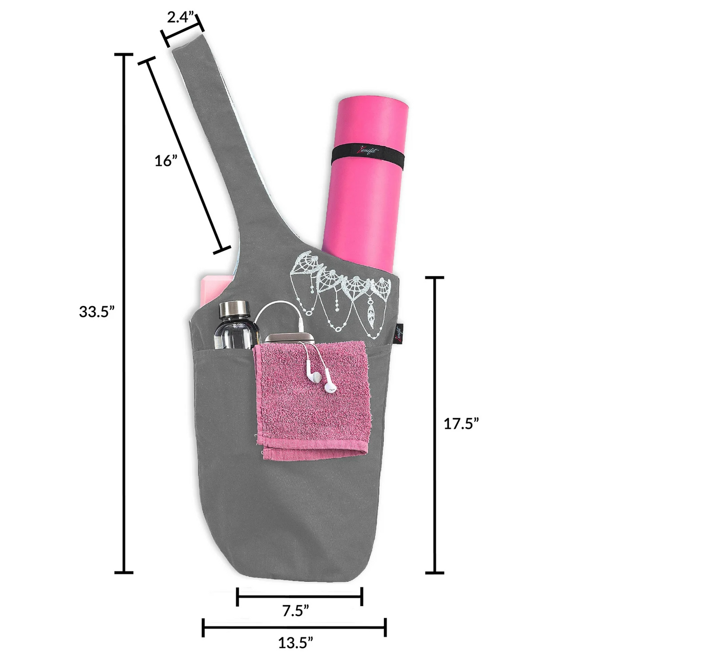 Olaise Yoga Mat Holder (Spacious Gray/White) - Tote for Mats & Accessories