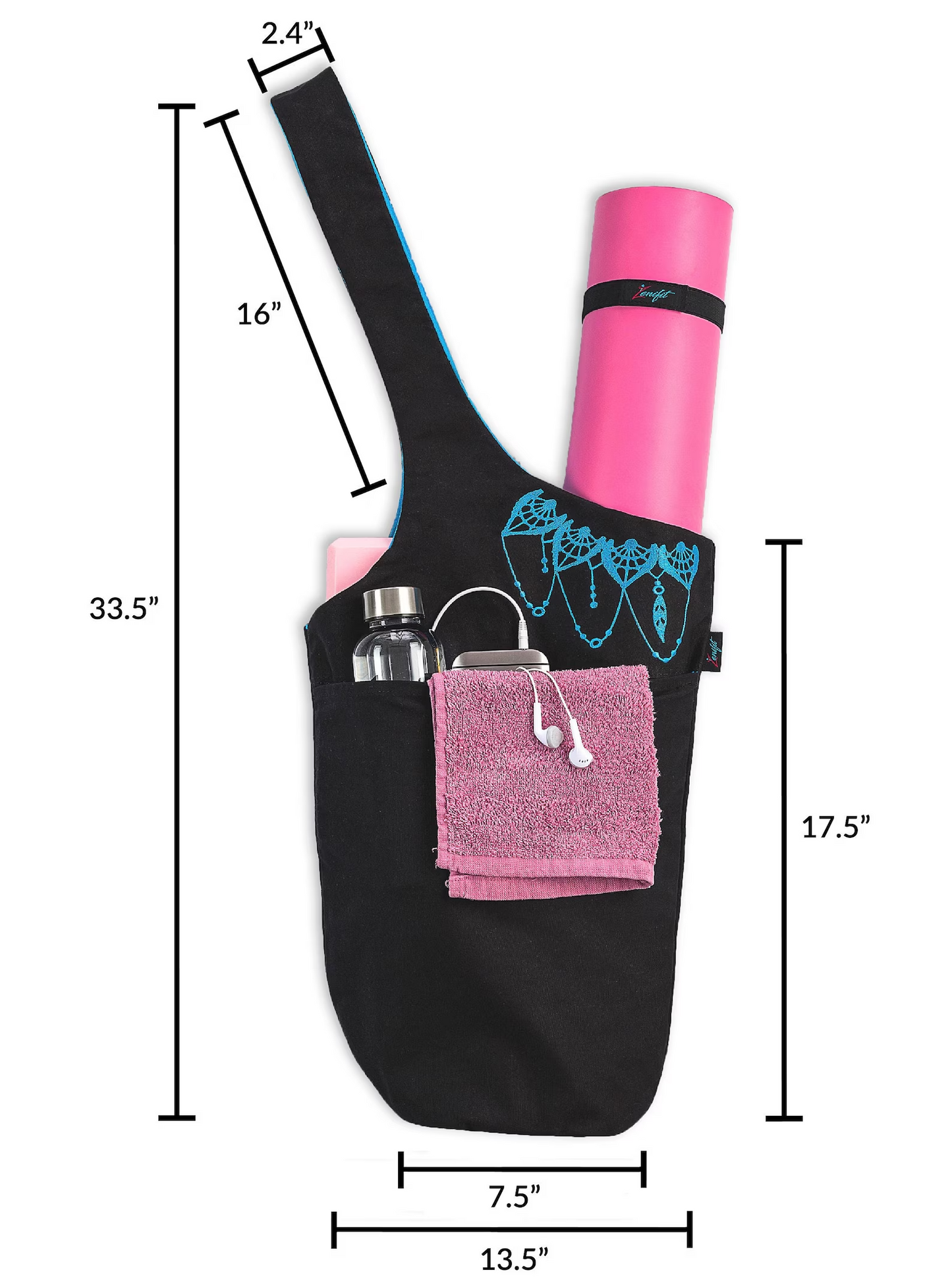 Olaise Yoga Tote Bag (Black & Blue) – Extra Storage for Mat & Gear, Includes Free Strap Elastics