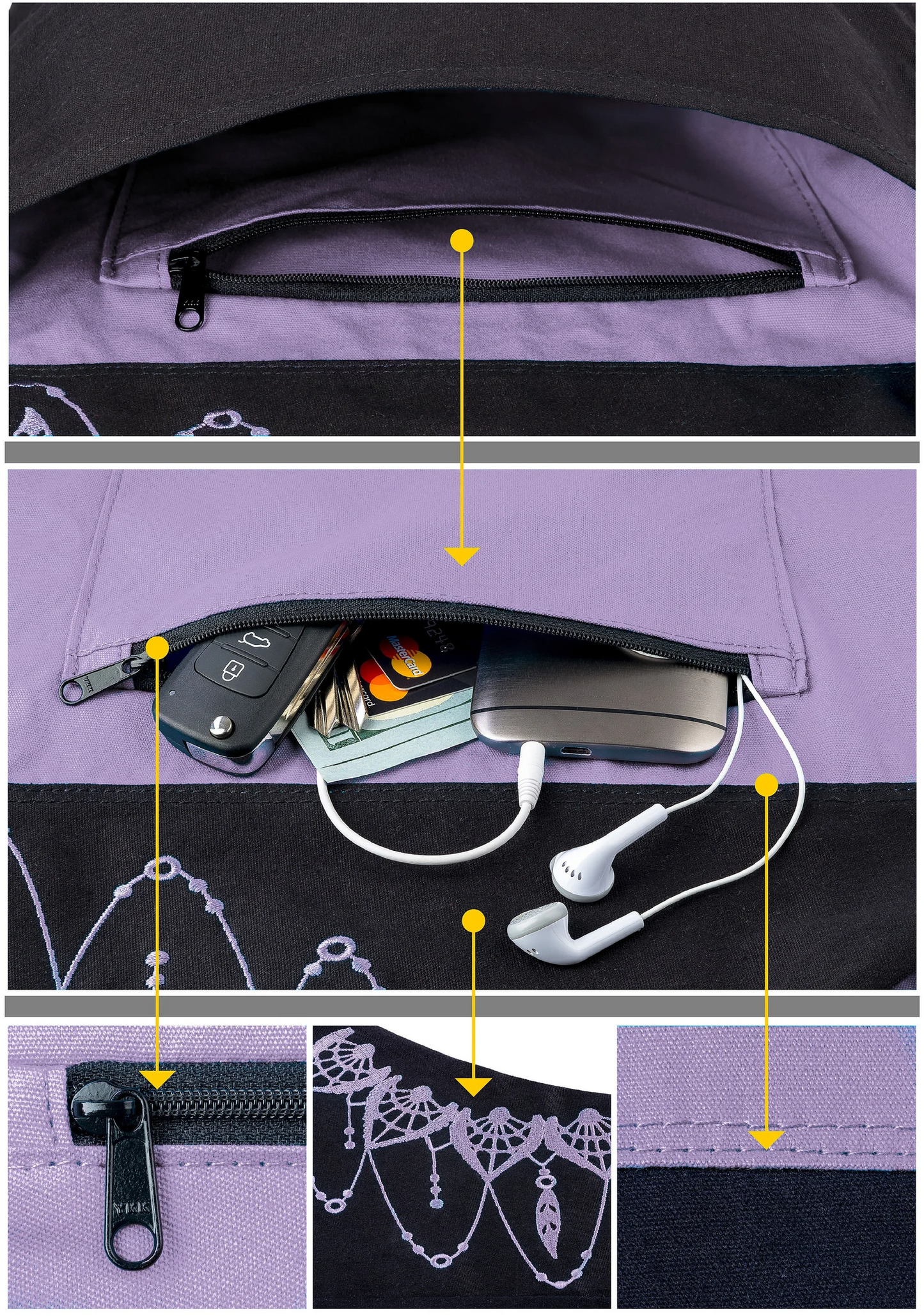 Olaise Yoga Mat Bag (Black & Lavender) – Long Tote with Pockets + Bonus Strap Elastics