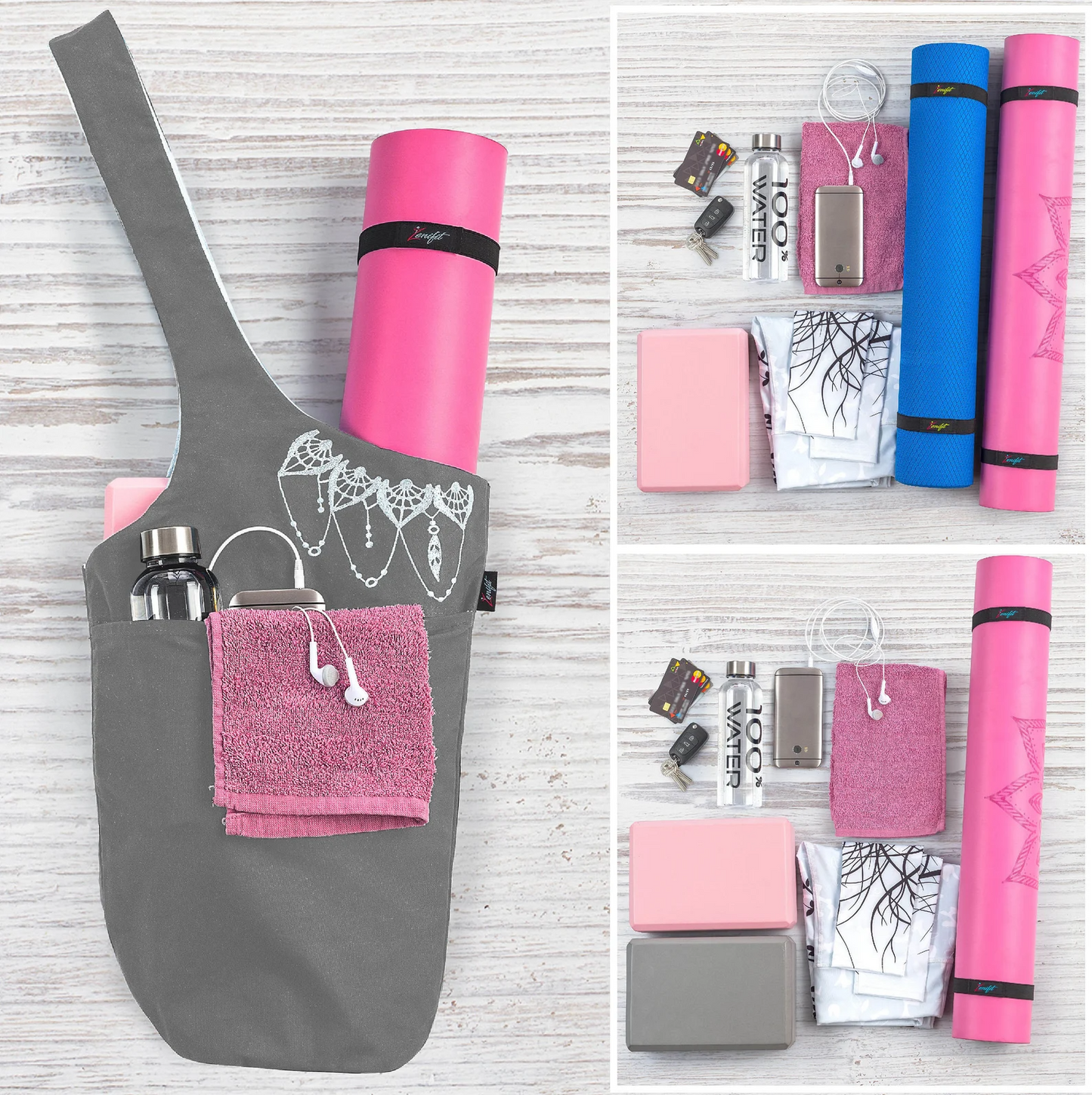 Olaise Yoga Mat Holder (Spacious Gray/White) - Tote for Mats & Accessories