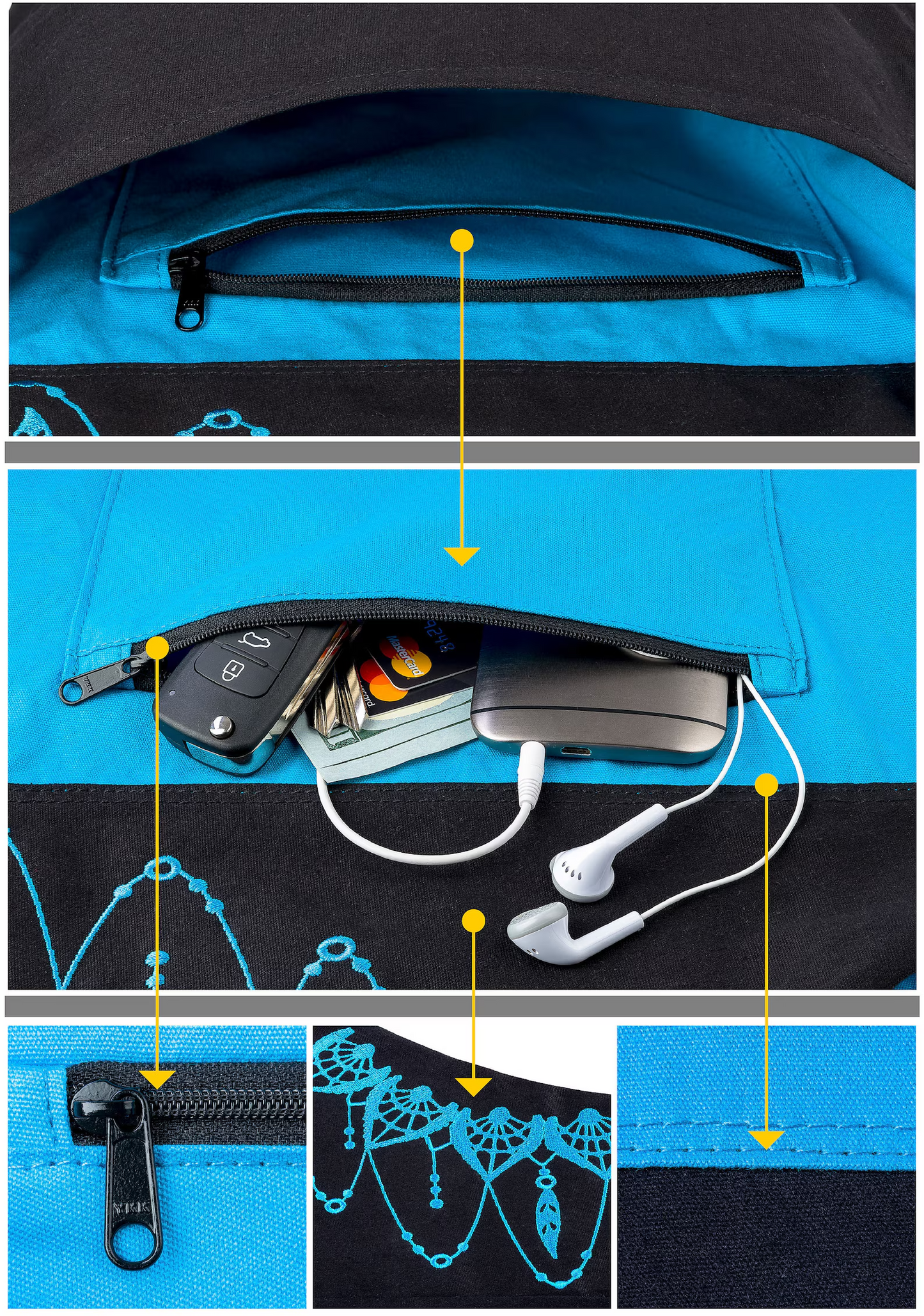 Olaise Yoga Tote Bag (Black & Blue) – Extra Storage for Mat & Gear, Includes Free Strap Elastics