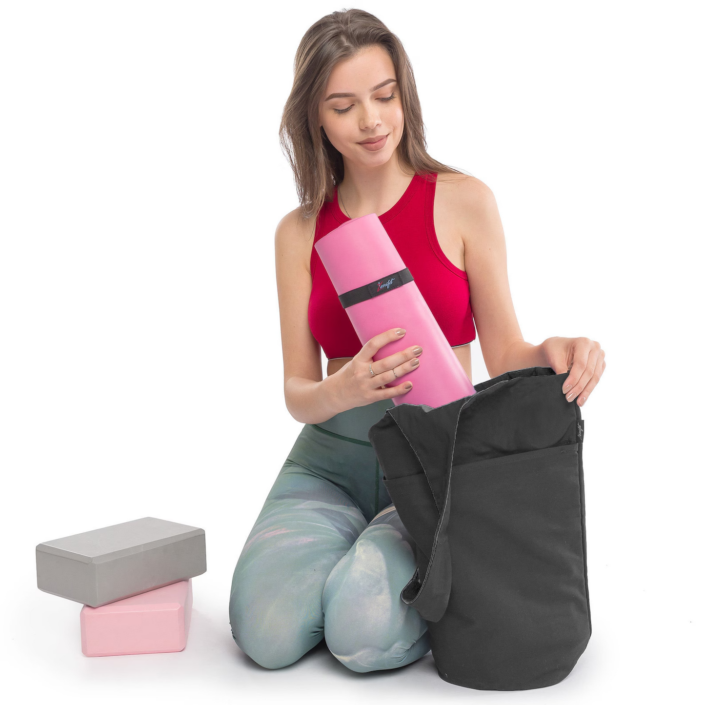 Olaise Yoga Mat Bag (Full Black) – Multi-Pocket Tote with Bonus Strap for All Accessories