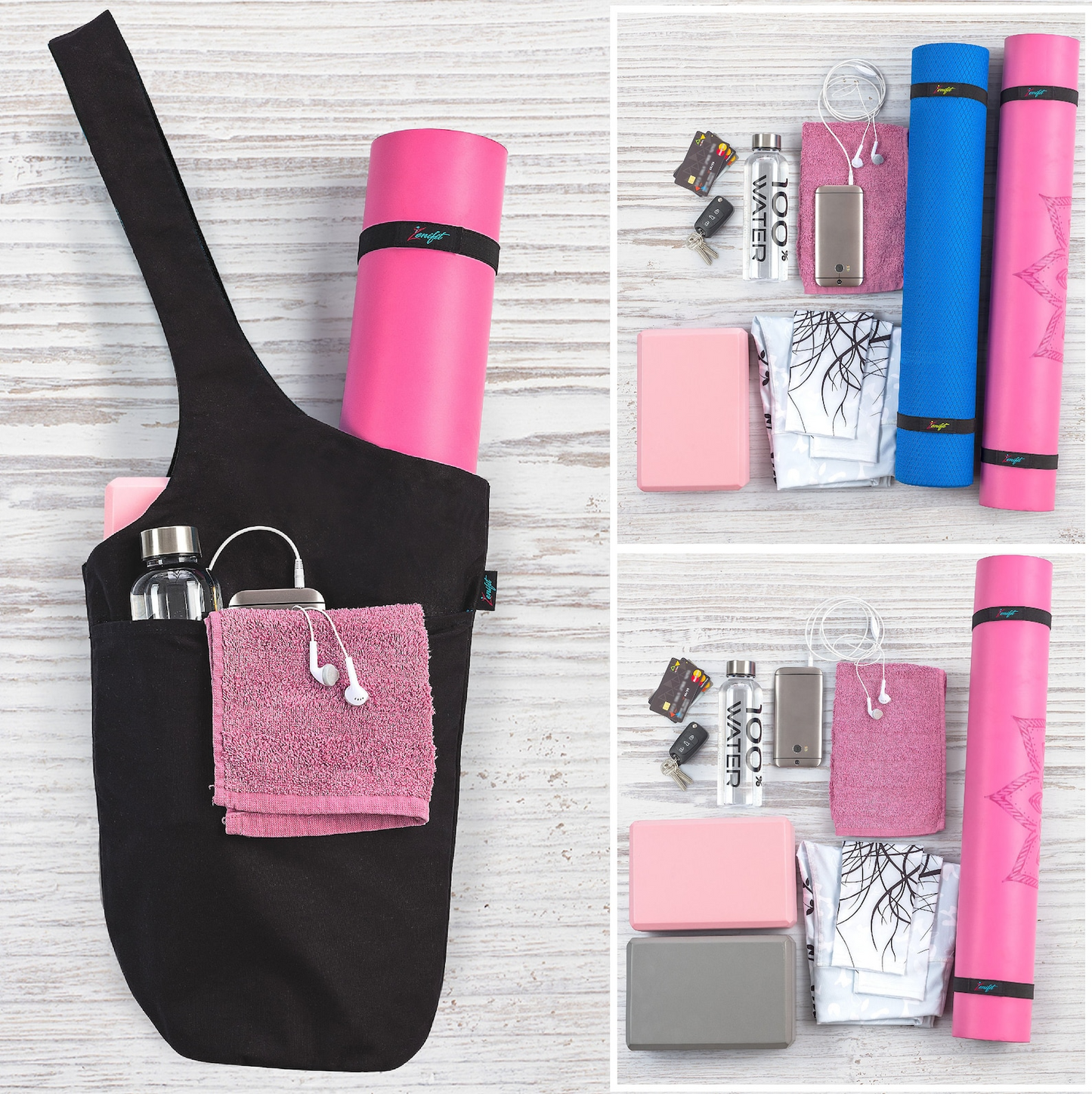 Olaise Yoga Mat Bag (Full Black) – Multi-Pocket Tote with Bonus Strap for All Accessories